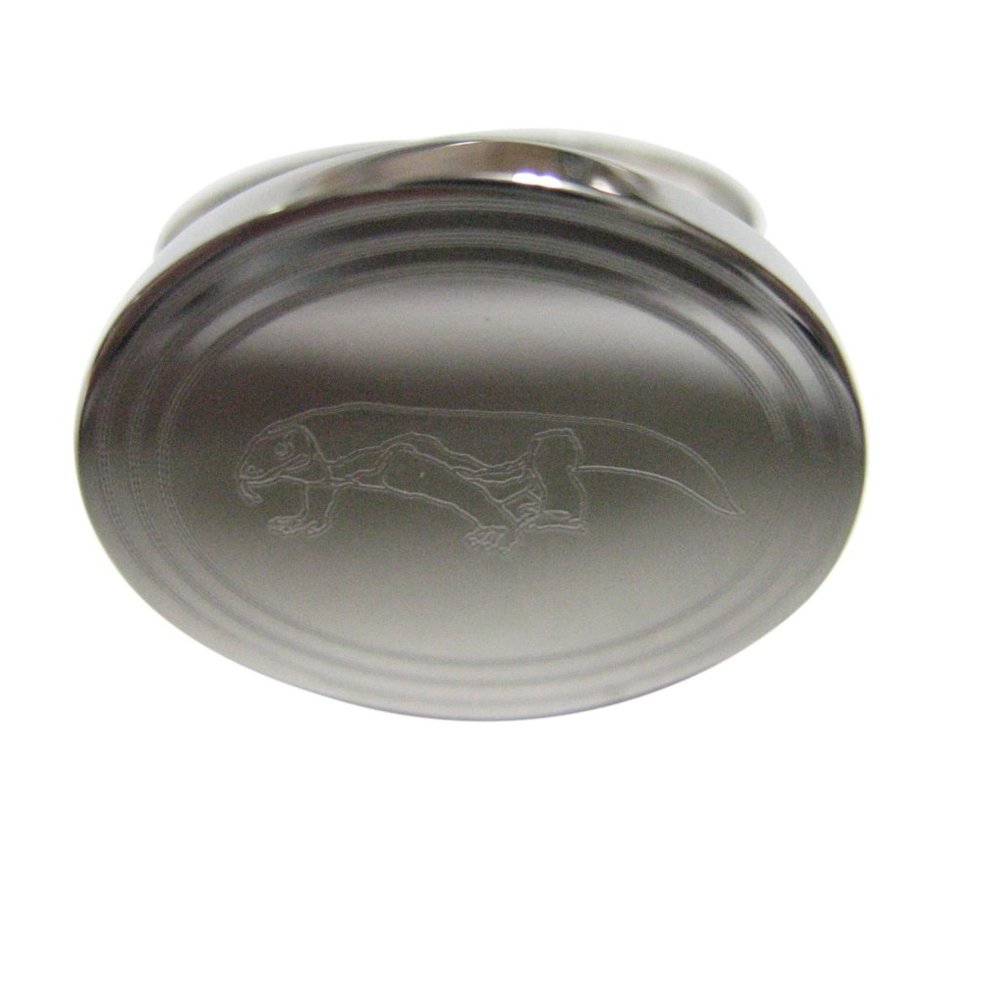 Silver Toned Etched Oval Komodo Dragon Ring